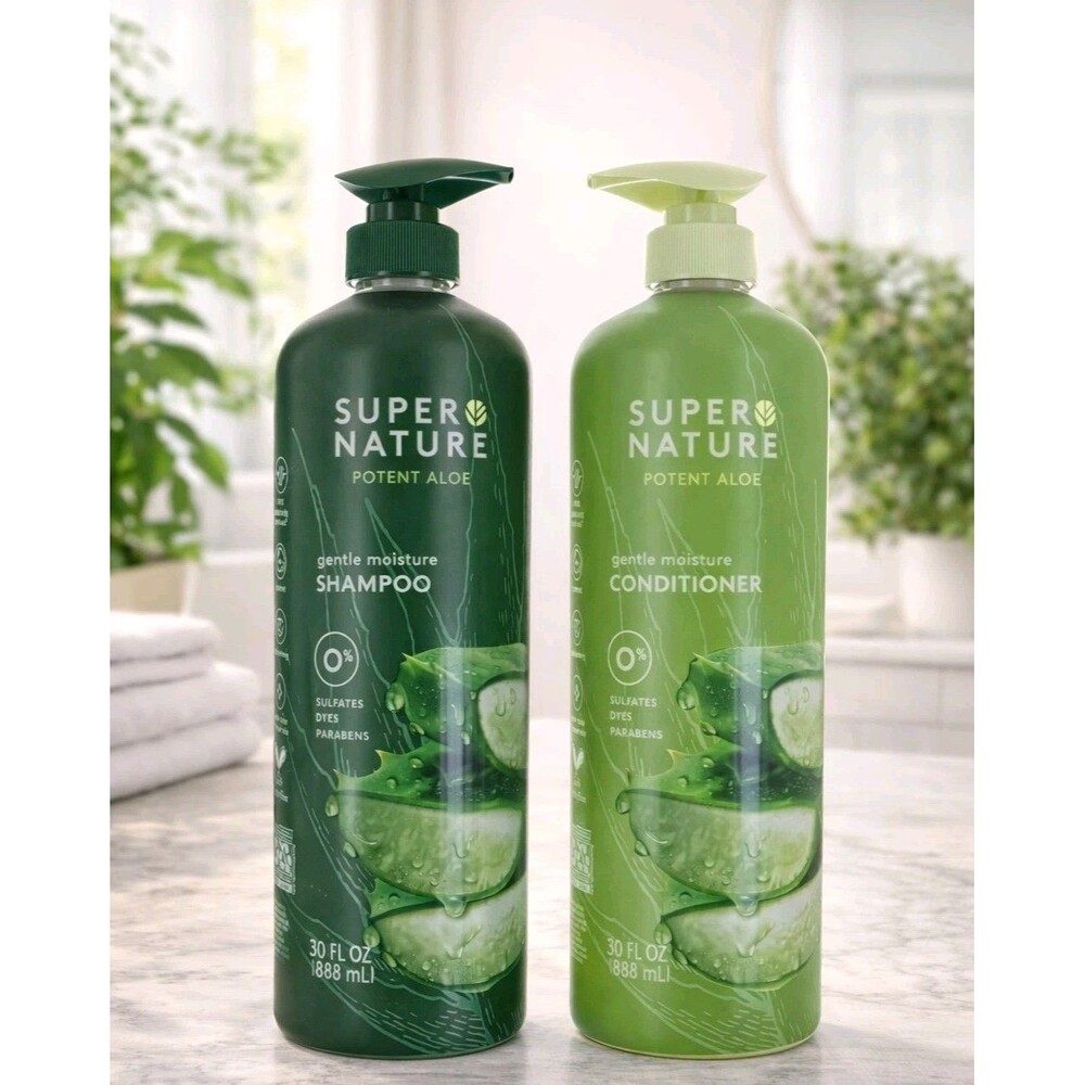 Set Of 2 Super Nature Potent Aloe Shampoo & Conditioner Gentle Moisture 30 fl oz